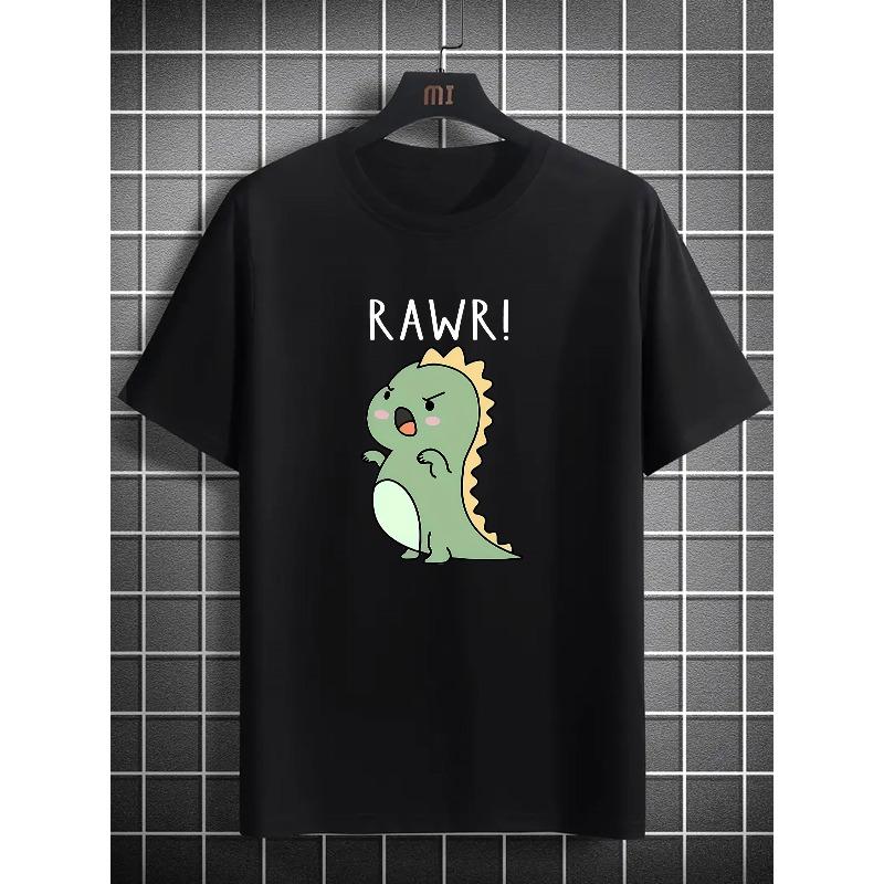 European Size Men's Cute Dinosaur Pattern T-Shirt, Lightweight Summer T-Shirt, Casual Round Neck Short Sleeve, Soft Fabric, Machine Washable T-shirt