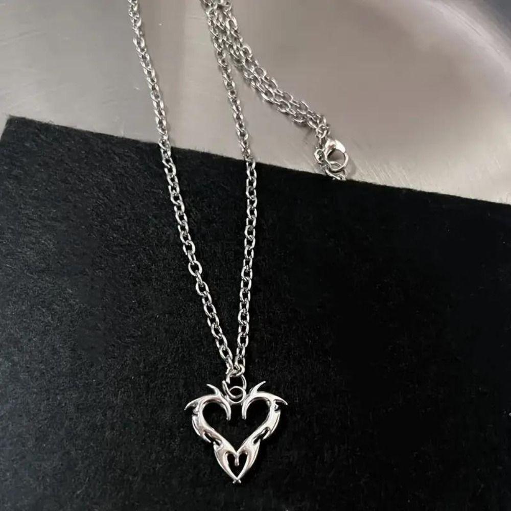 Silver Color Heart Teeth Pendant Choker Cahin Punk Necklace Fashion Y2K Necklace  Jewelry Gift