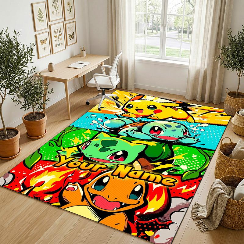 Personalized Crystal Velvet Carpet,Pokémon Custom Printed Name, Plush Area Rug For Home Indoor Decor