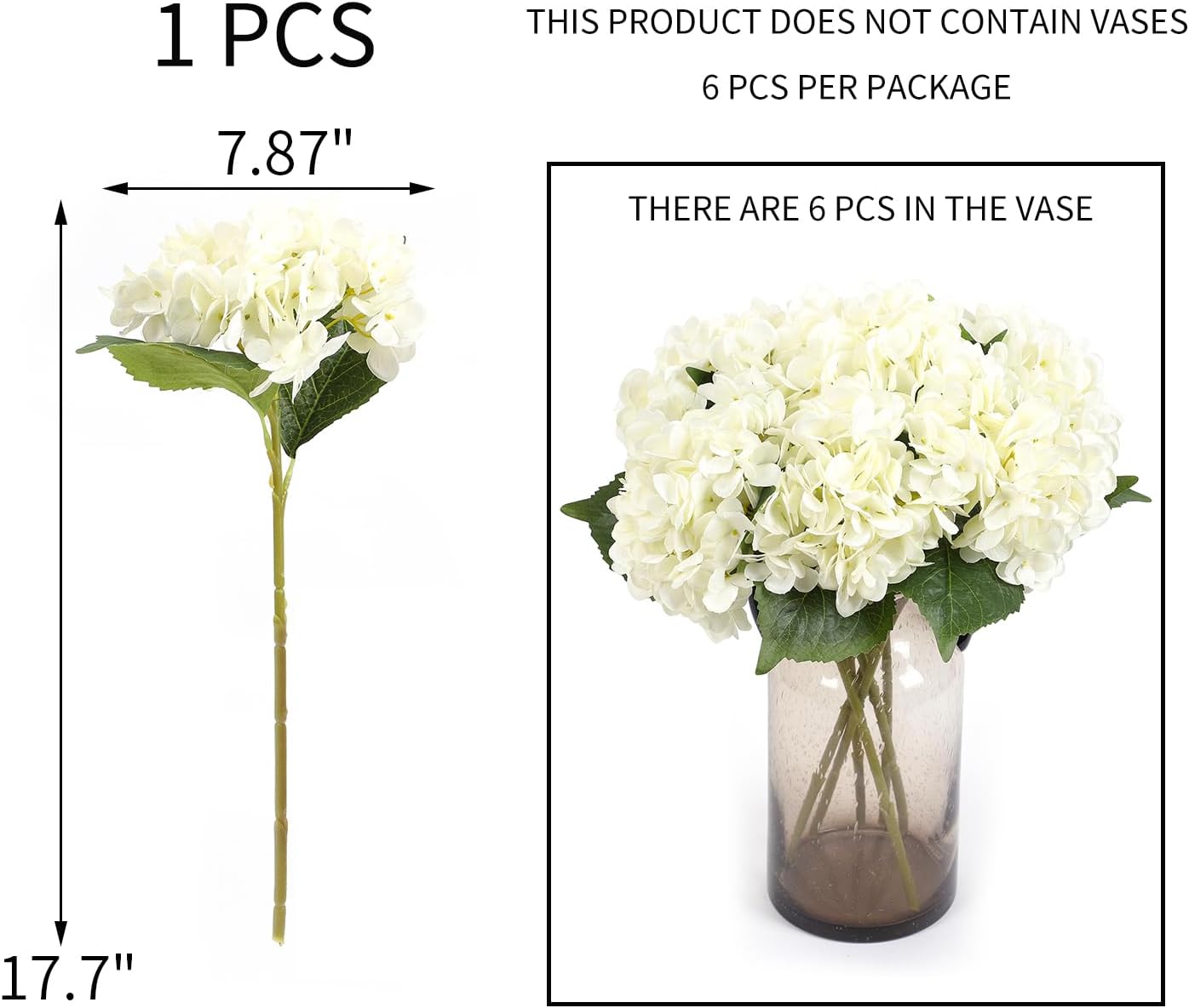 

6pcs White Hydrangea Artificial Flowers 3D Printing Latex Large Hydrangea Bouquet Home Bridal Bouquet Wedding Flowers Decoration