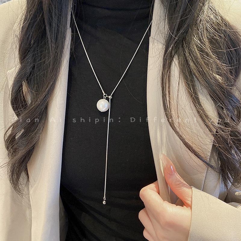 pull-out pearl long necklace women's design sense personality simple versatile temperament neck chain sweater chain