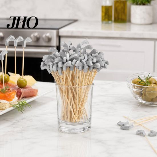Natural Bamboo Toothpicks 100 Pcs Golf Cocktail Picks, Fancy for Appetizers, Wooden Fruit Skewers Cheese Olive Picks Food Sticks Sandwich, Themed