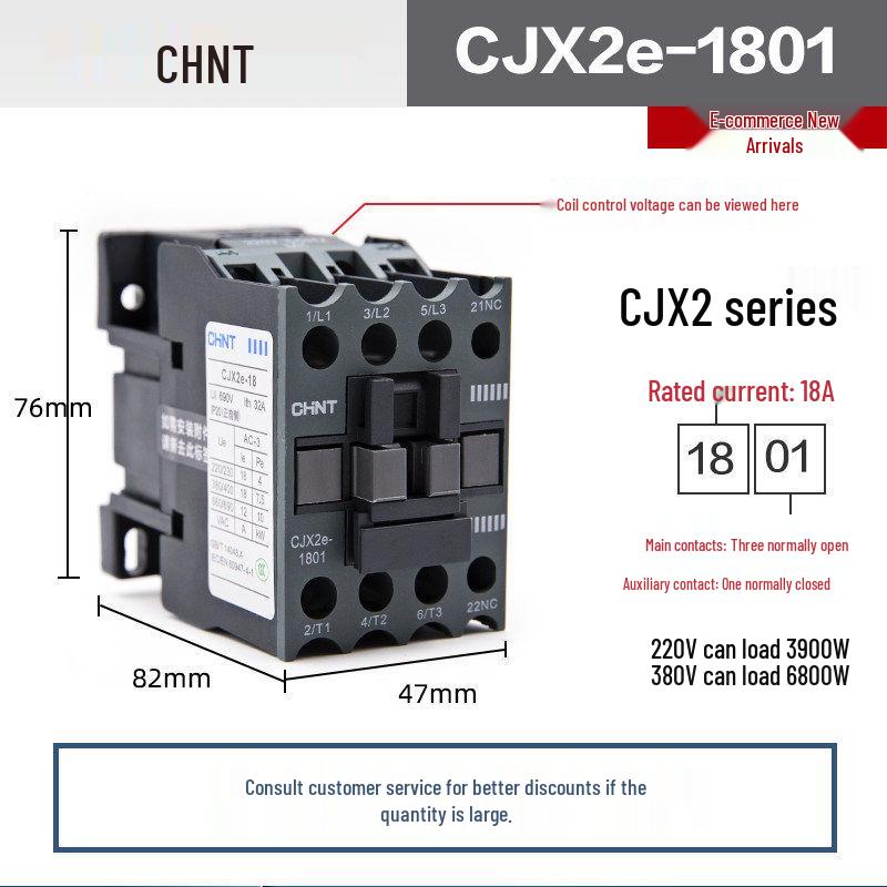 Chint Three-Phase AC Contactor CJX2 Series, 220V/380V, Models: 0910, 1210, 1810, 2510