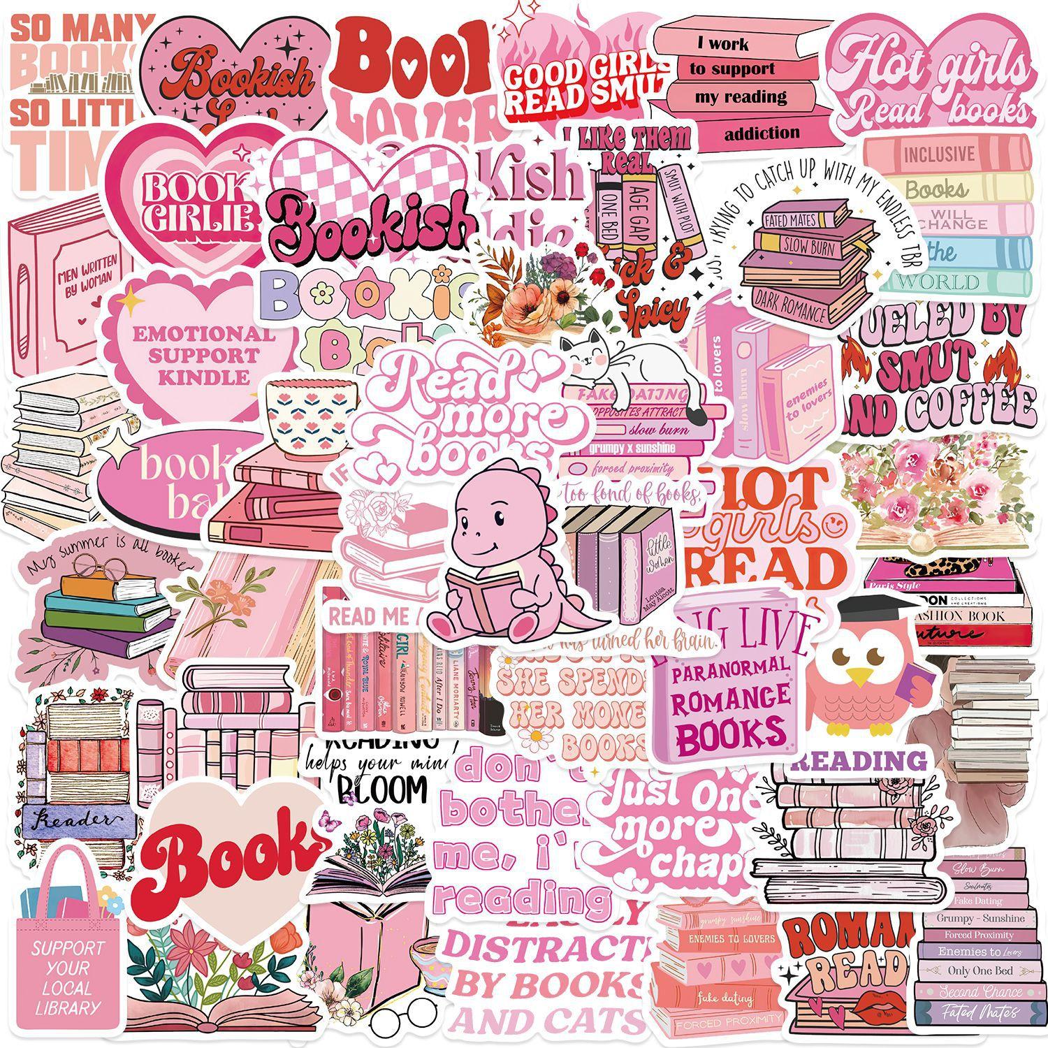 

50 Pink Bookish Graffiti Stickers Guitar Laptop Suitcase DIY Waterproof Stickers