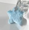 Porte-clés Pendentifs Peluche Étoile pour Femmes Filles Rose Bleu Pentagramme Boule de Fourrure Porte-clés Charms de Sac Porte-clés Ornement Accessoires