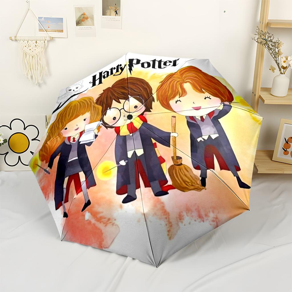 Chibi Harry Potter Friends Portable Automatic Umbrella Compact 8-Rib Design Foldable Design for Outdoor Daily Use Compact Folding Umbrella