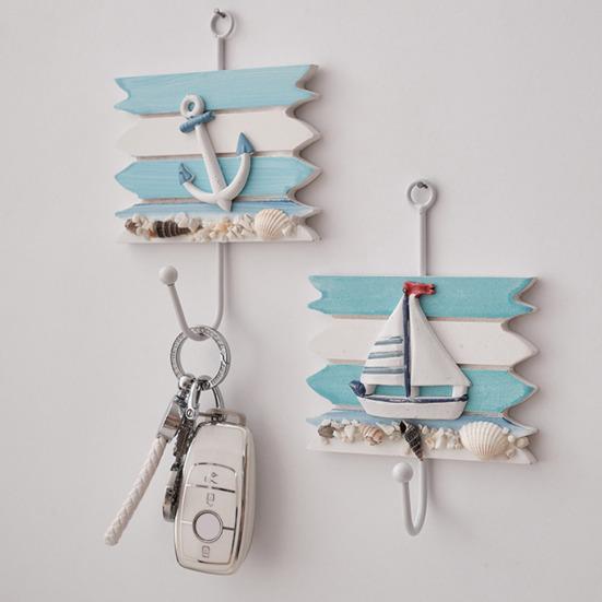 Kleiderhaken mit Aufhängelöchern Ohne Bohren Haken Marine Stil Eisen Wandhaken für Eingangsbereich Badezimmer Küche Schlüssel