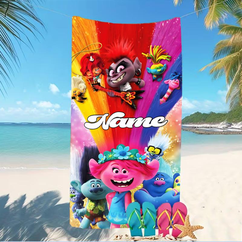 Customizable personalized beach towels Trolls themed designs.Suitable for the beach, yoga, sports;ideal as beach accessories
