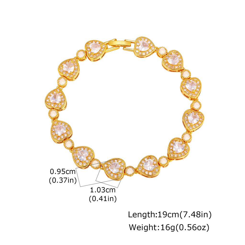 Copper Oval Flower Heart Round Zircon Bracelet Gold Bracelet Hand Jewelry PBR-261G