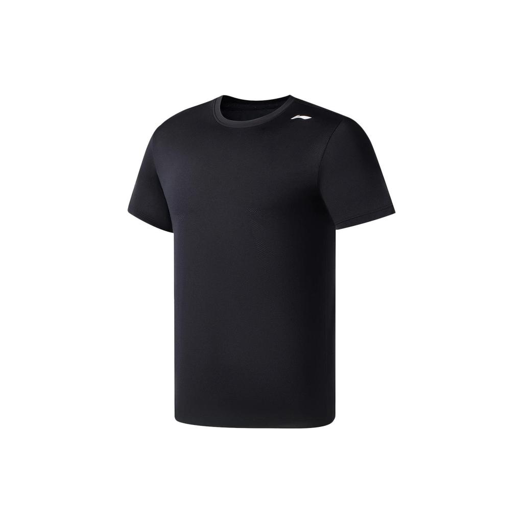 Li Ning Fitness Series Solid Color Logo Round Neck Short Sleeve T-Shirt Men Tops Black ATSS071-1