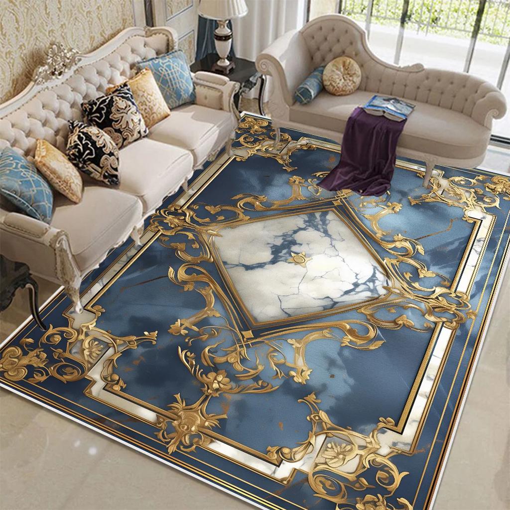 European Style Blue Area Rug – Large Non-Slip Soft Carpet for Living Room or Bedroom – Luxury Home Decor Floor Mat