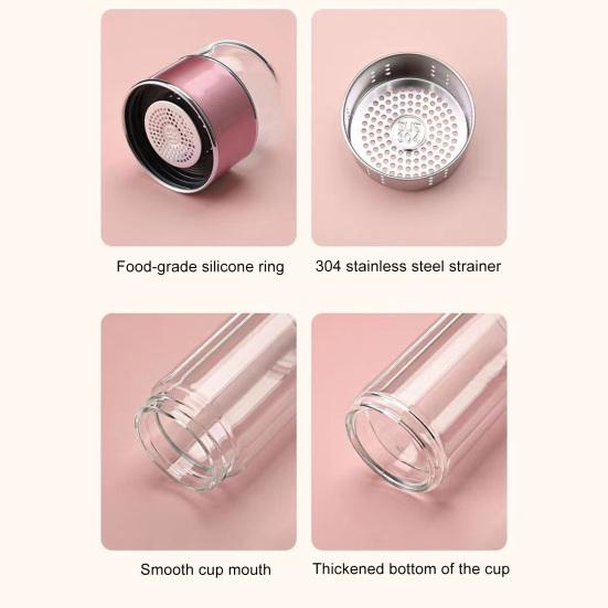 Glass Infuser Bottle Double Wall Tea Tumbler Insulated Loose Leaf Tea Brewer Hot And Cold Drinks Bottle for Home Office