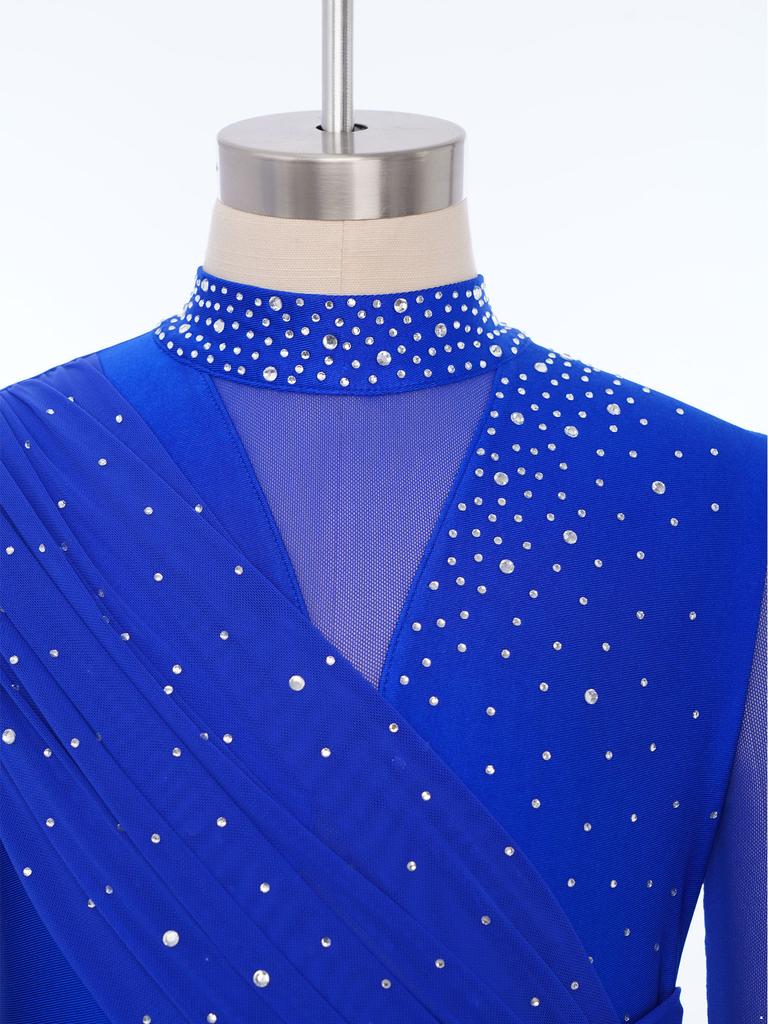 Jenter Lyrisk Dansedrakt Mock Neck Lange Ermer Utringet Rygg Sidesplitt Gjennomsiktig Mesh Rynkede Leotarder