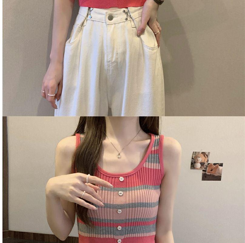 Damen Retro Gestreifte Eng Gestrickte Trägerlos-Bluse - Schmeichelndes Sommer-Design
