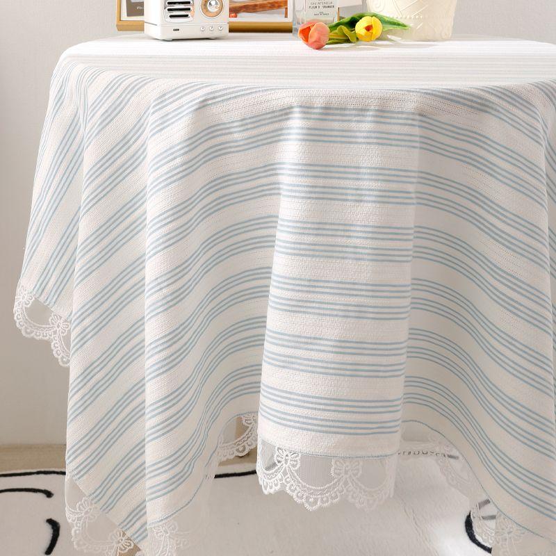 

Simple and Fresh Lace Lace Stripes Tablecloth Jacquard Dustproof Cover Cloth Dining Table Tablecloth Coffee Table Fabric Craft Cotton and Linen Milan Jacquard 65*65cm