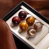 Retro Hong Kong Style Smudged Cat'S Eye Round Ball Stud Earrings Female Maillard Style High-End Earrings Fashion Design Temperament Earrings