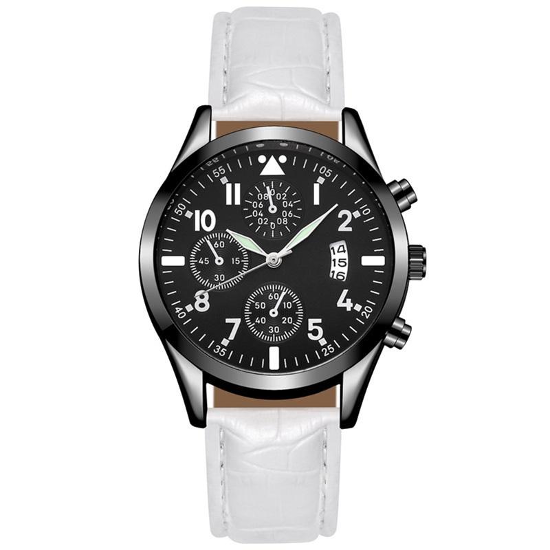Stylish Men's Watch With Night Light And Calendar Quartz Pointer Display Leather Strap 98001 Belt Style)