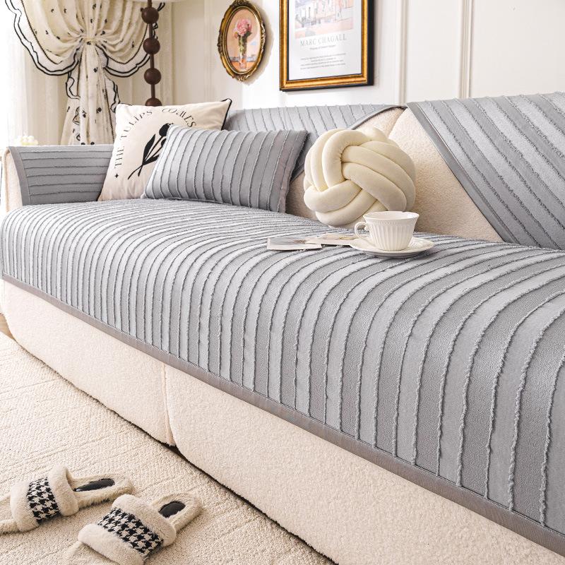 2025 new chenille thickened sofa cushion high-end light luxury four-season universal straight-row sofa cover