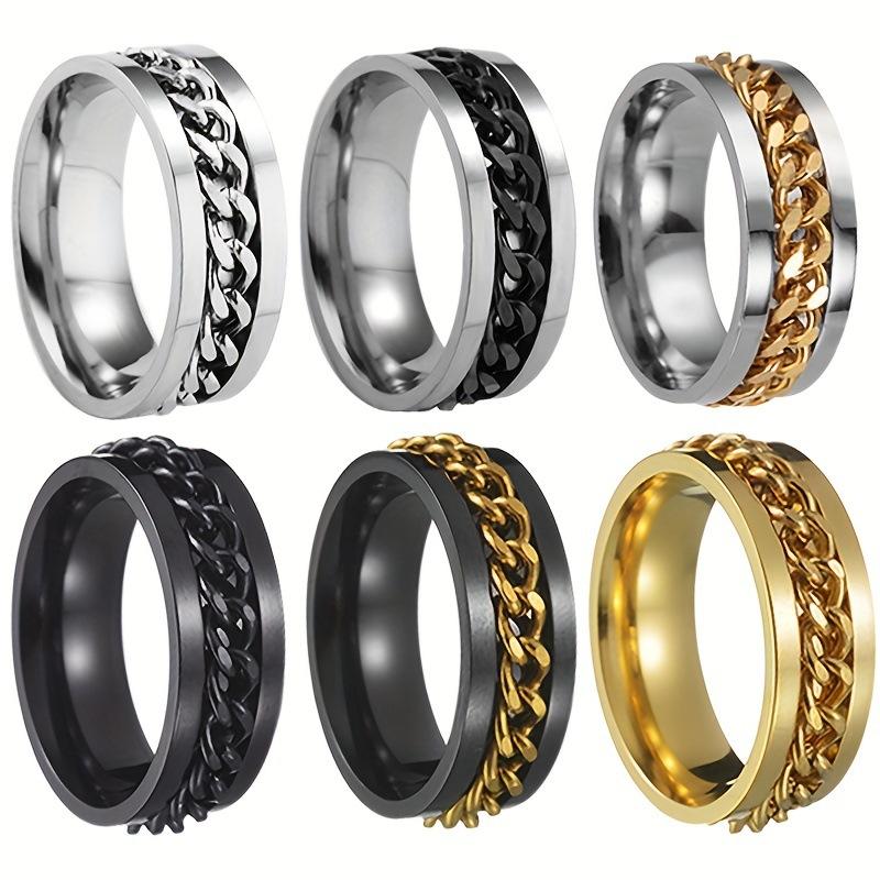 

Stainless Steel Ring Six-Piece Set Rotatable Chain Ring Personality Stress Relief Titanium Steel Jewelry Wholesale Factory 12No. різнокольоровий