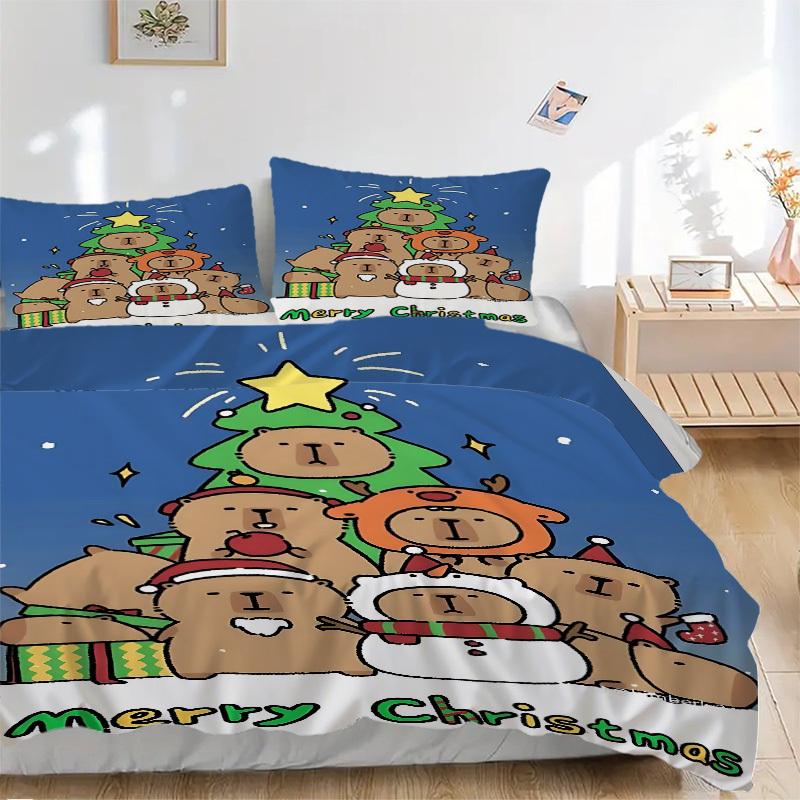 

3pcs Christmas Capybara Bedding Set - 1 Duvet Cover + 2 Pillowcases(Core Not Included), Machine Washable Polyester yy251216160 135x200cm