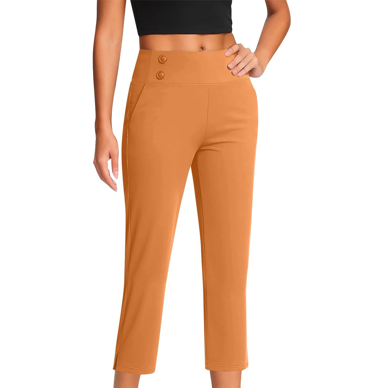 

Женские модные однотонные брюки прямого кроя с высокой талией, пуговицами, карманами и эластичной талией, повседневные брюки S шафрановый