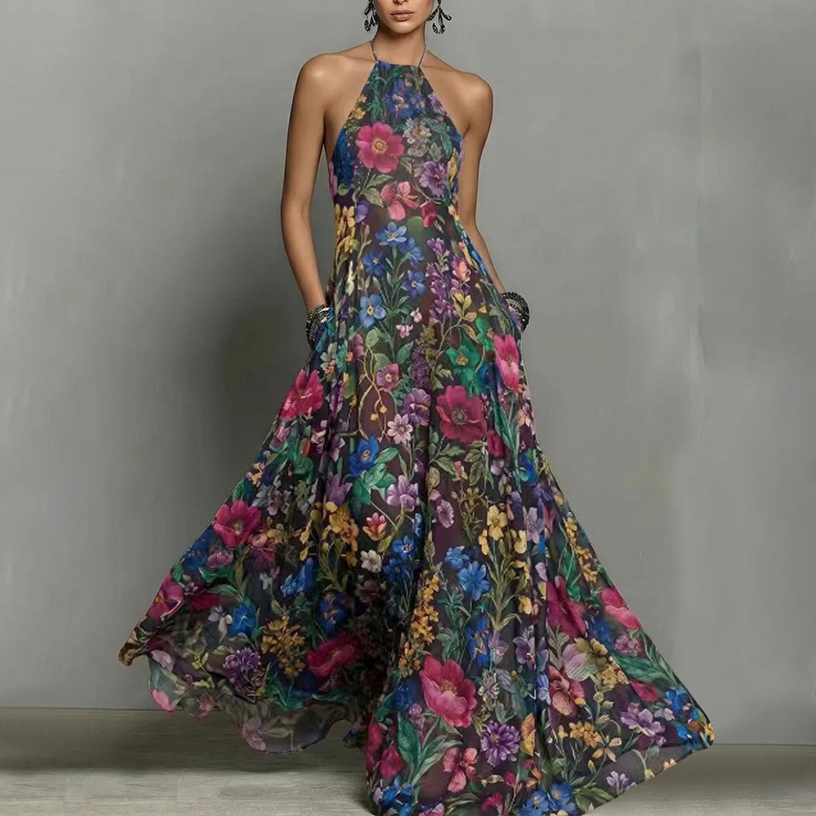 Women s Casual Floral Print Neck Jumpsuit XL
