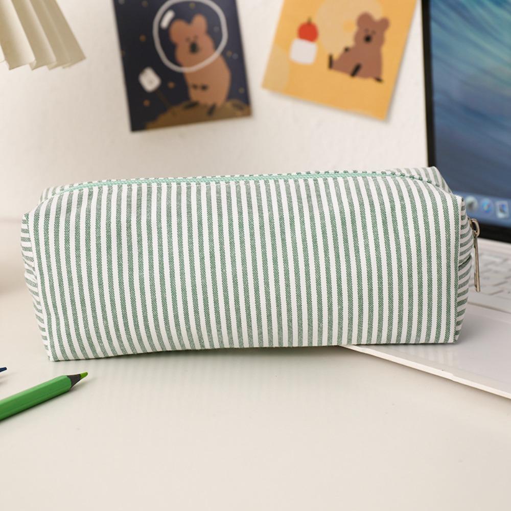 Stripe Design Pen Bag Seersucker Pen Pouch Simple Stationery Organizer  Back to School