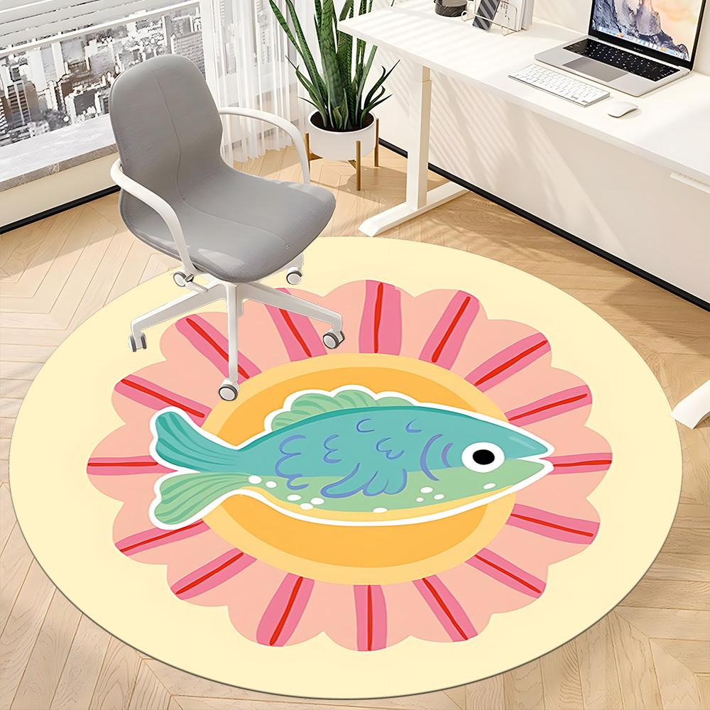1pc Fish Sunflower Office Round Rug, Non-slip, Soft and Durable Office Rug for Interior Decoration, Perfect for Office, Beautiful Decoration yy2603240