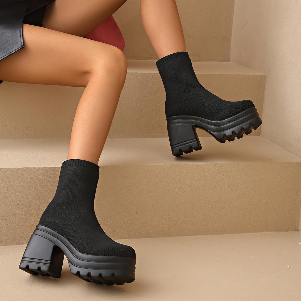 Plus Size Shoes for Women 36-42 Autumn Fashion Women Platform High Heel Non-slip Comfortable Ankle Boots Casual Women Footwear
