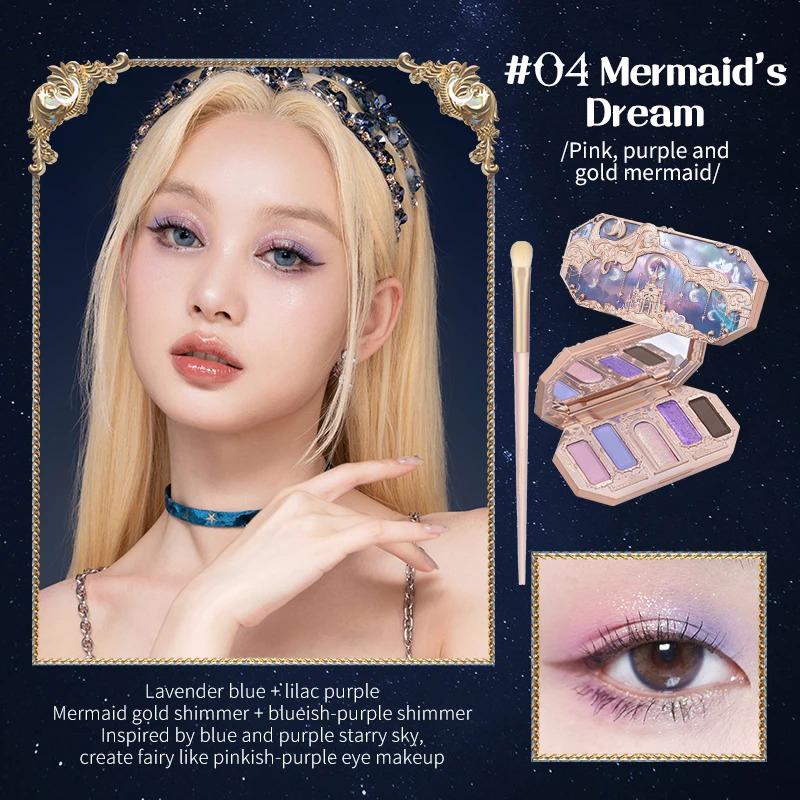 Flower Knows Sirena della Luna Ombretto Delicato Opaco Luminoso Scintillante Camaleonte Impermeabile Palette Ombretti Glitter 5 Colori