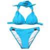 Two Piece Solid Color Bikini Set with Padded Cups Women Swimwear Halter Neck Top and Classic Bottom Beachwear