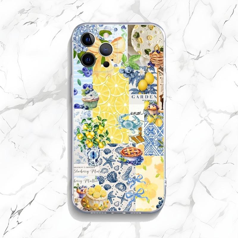 Mediterranean Style Seafood and Lemon Phone Case for iPhone 17 16 15 14 13 12 11 Series Pro Max Plus Double Layer Protection