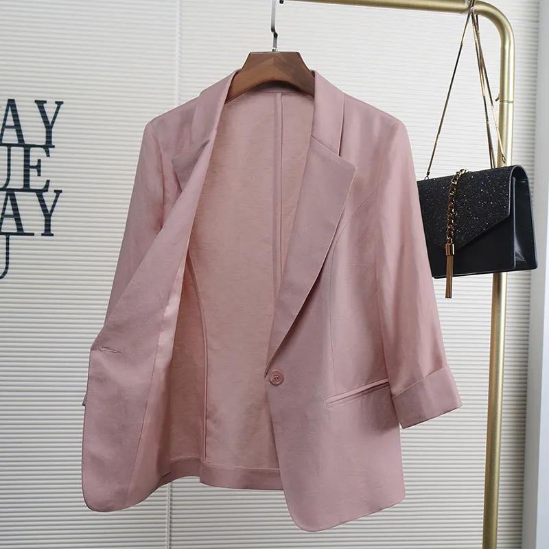 

Женский летний легкий повседневный блейзер с рукавом три четверти и коротким рукавом, приталенный, из хлопка и льна XXS