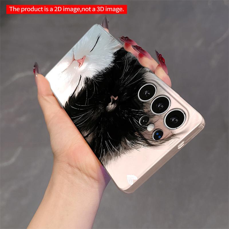 2DFlat Samsung phone case Sleeping Black-White Cat Close-Up Art Phone Case Applicable to Galaxy S22 S23 S24 S25ULTRA S26 A12 A13 A14 A15 A16