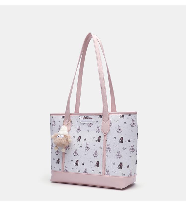Floral Pink Girly Tote Bag: Cute, Large-Capacity, Versatile Shoulder Bag for Students