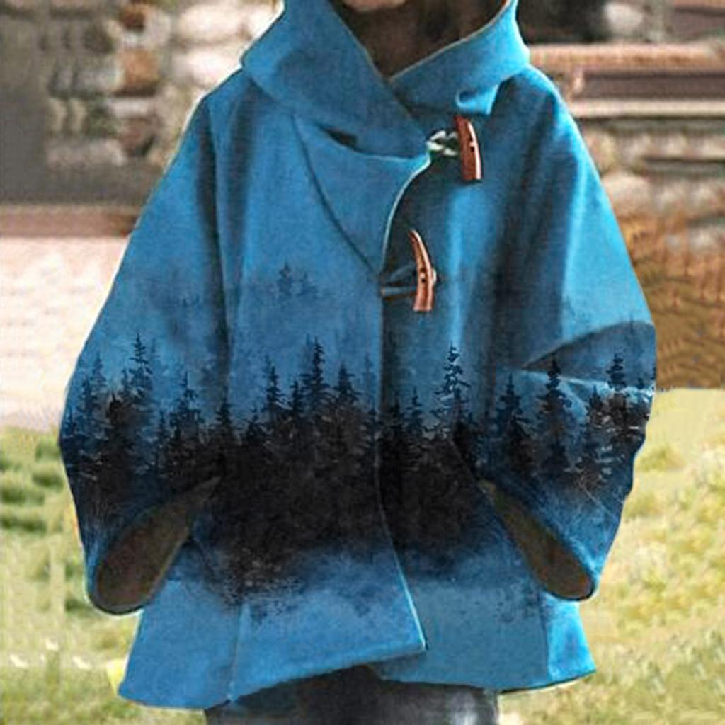 Women's  Winter Loose Horn Buckle Travel Style Cloak Coat