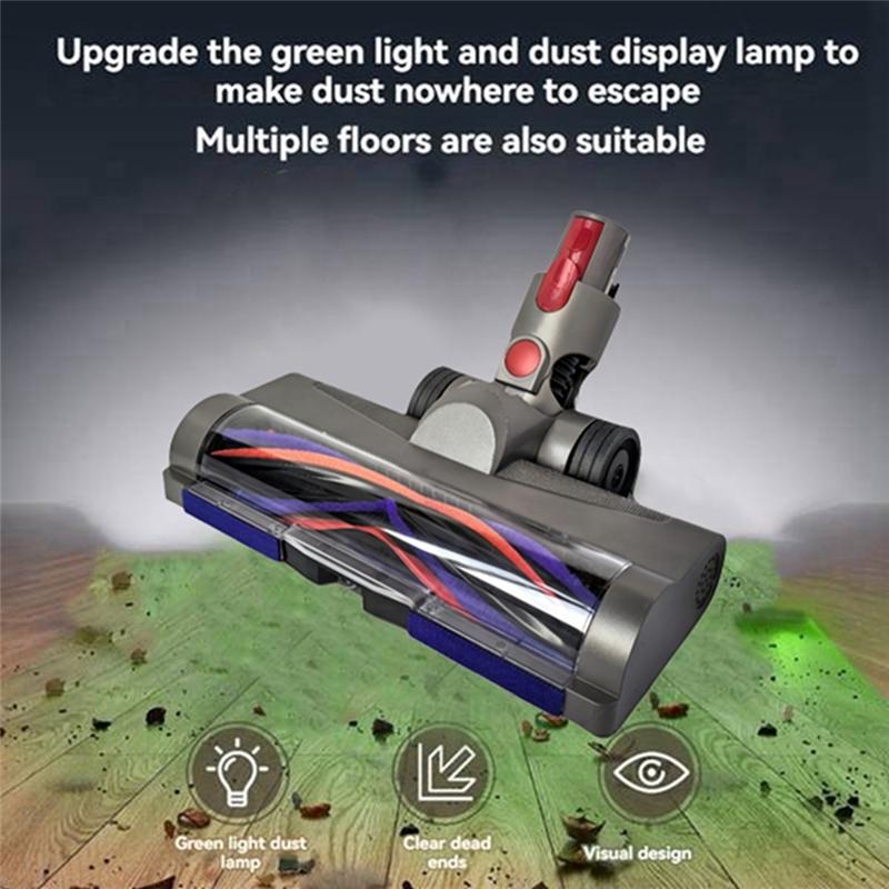 A60P Anti-Tangle Cleaner Head For Dyson V7 V8 V10 V11 V15 Vacuum Attachments With Green Dust Light For Carpets Hardwood Floor