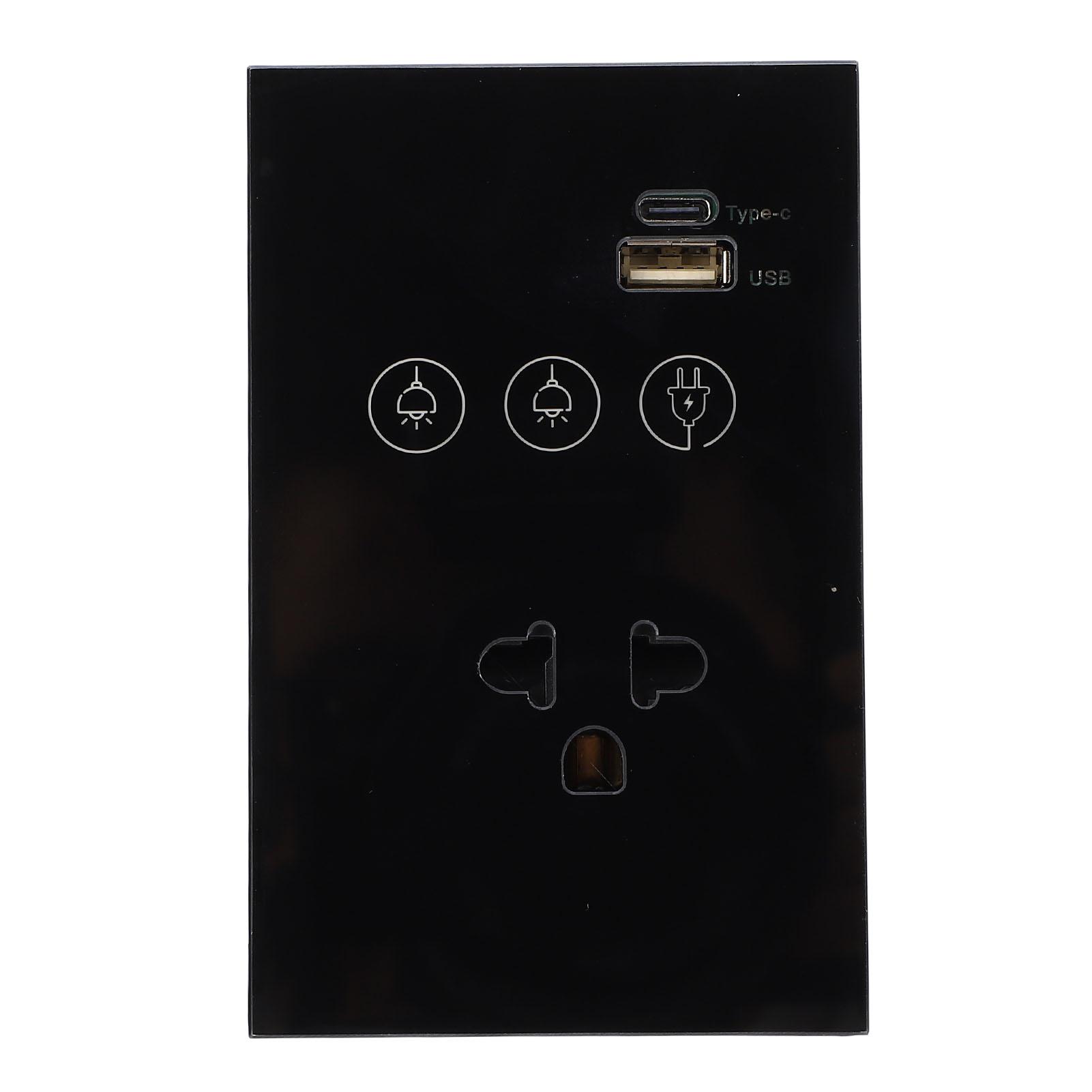 

Умная настенная розетка 2.4G WiFi сенсорный выключатель света голосовое дистанционное управление умная вилка с USB и портом для зарядки Type C для чёрный