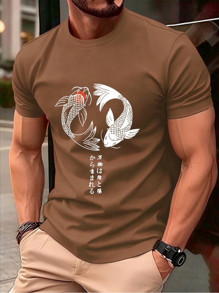 Japanese Koi Harajuku Printing Men TShirt Cotton Summer Short Sleeve Tops Soft Oversized ONeck T Shirt Casual Male Clothes