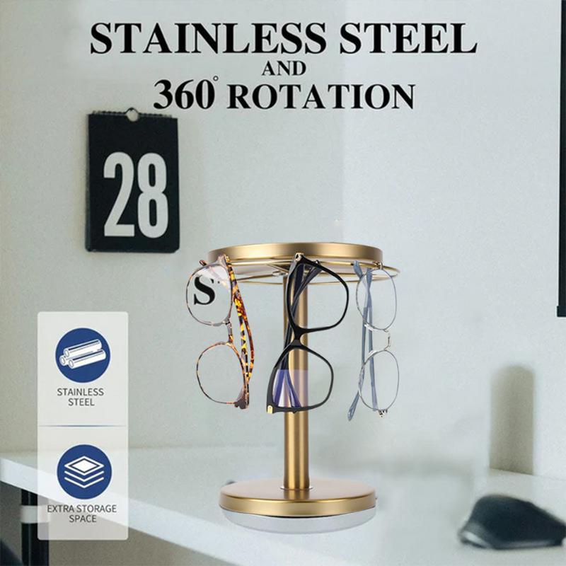 Sunglasses Holder Organizer 360Rotatable Stainless Steel Eyeglasses Display Stand Eyewear Storage Rack For Desk Dresser