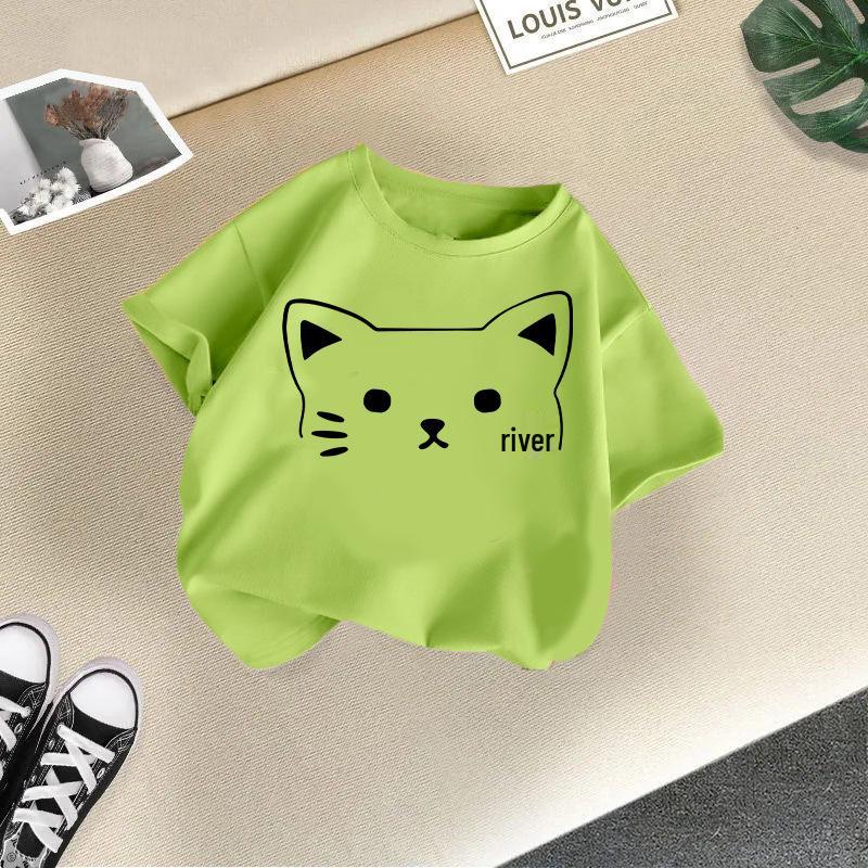 Girls' Cute Printed Loose Short Sleeve T-shirt - Summer Round Neck Top