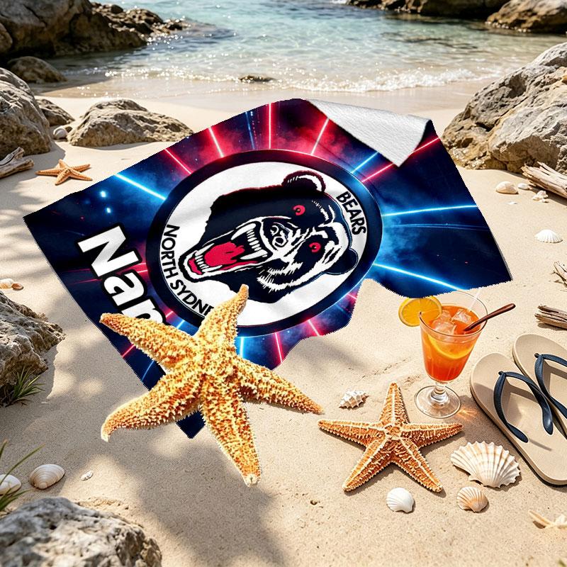 Custom Name Personalized North Sydney Bears Print Beach Towel, for Trip Camping Beach Party Home Decor, Birthday Gift for Family & Friends