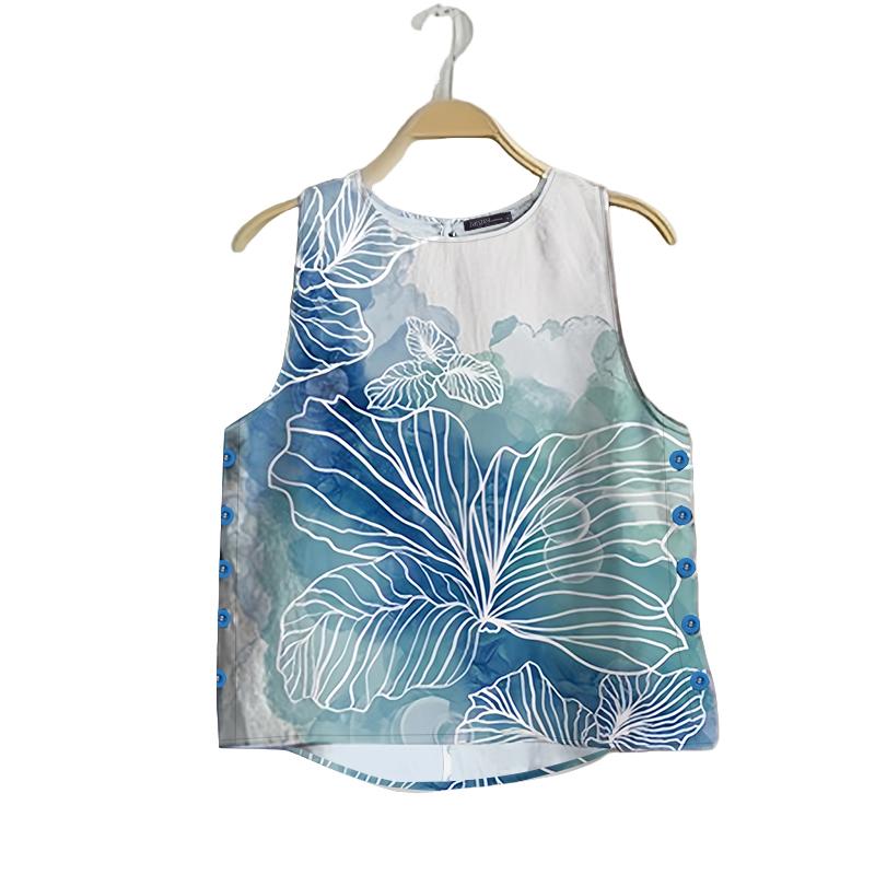 ZANZEA Women Summer Round Neck Casual Sleeveless Print Tank Tops