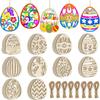 20Pcs/Set DIY Wooden Easter Ornaments To Paint Blank Ropes Unfinished Wood Egg Cutouts Ornament Crafts Hanging Decorations