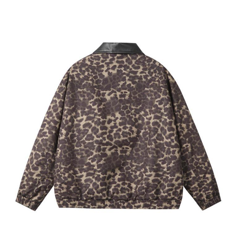 Unisex Retro Leopard Print Spliced Leather Jacket - Trendy, Loose-Fit Streetwear