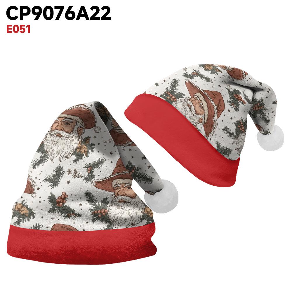 2024 Czapka Świąteczna z Nadrukiem Świętego Mikołaja z Aksamitnego Pluszu dla Dorosłych i Dzieci - Dwustronny Polar