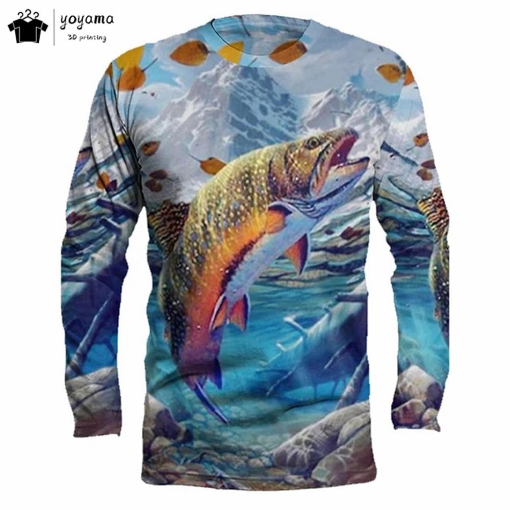 Classic Fish Print Graphic T shirts 3D Print Men's Clothing Street Casual T shirt Men Top Men's Long Sleeve T-shirt Mens Clothes
