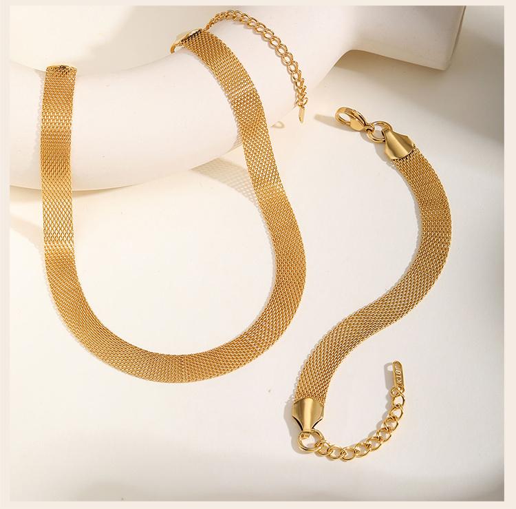 Women Minimalist Choker Mesh Link Chain Necklace, Stainless Steel Gold Plated Skeleton Jewelry