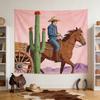 Western Cowboy Wall Tapestry, Horse Riding & Cactus Desert Art, Rustic Home Decor For Living Room & Bedroom