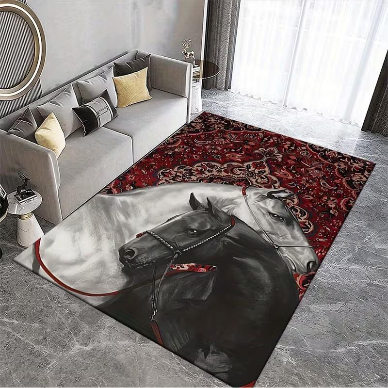 Elegant Horse Design Area Carpet Anti Slip and Lightweight Living Room Bedroom Study Game Room Ideal Room Decoration Carpet